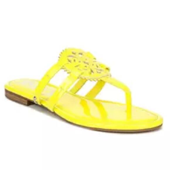 Circus NY by Sam Edelman Canyon Patent Flat Medallion Sandals Bright Yellow Sz 7 - Picture 1 of 15